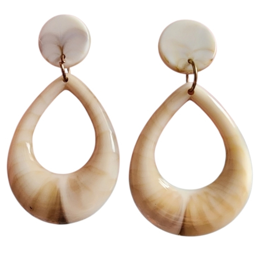Ivory Lucite Dangle Earrings Gold Toned Accents